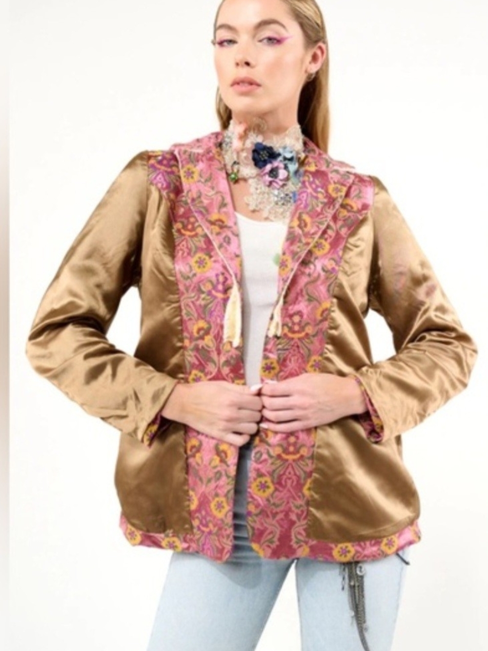 Aratta Floral Pink Velvet Blazer Jacket - Women's - Picture 7 of 10